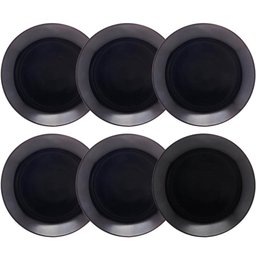 Conjunto 6 Pratos de Vidro Opalino para Sobremesa 19cm Preto Servir Doces Lanches Tortas - 1