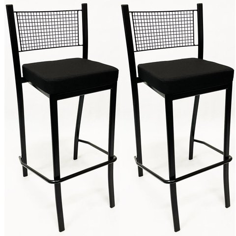 Kit 2 Banquetas para cozinha Empilhável preta assento em linho cor preto altura 65cm - Poltronas