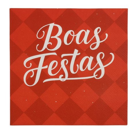 Kit Guardanapo de Natal Vermelho Boas Festas 25x25cm Folha Dupla Prime 40 Unidades