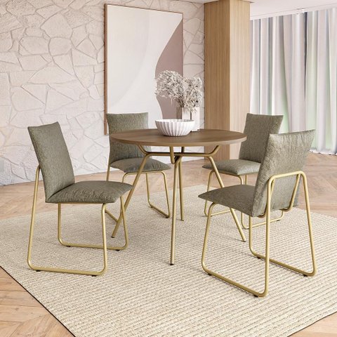Conjunto de Sala de Jantar 4 Cadeiras Nala Carraro Noce Dourado