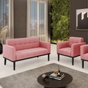 Ver imagem 2 de Conjunto Poltrona e Namoradeira Decorativa Karen Pés Fixo em Madeira Preto Suede Rose G19 - Gran Bel