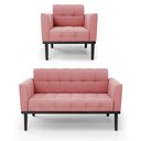 Ver imagem 1 de Conjunto Poltrona e Namoradeira Decorativa Karen Pés Fixo em Madeira Preto Suede Rose G19 - Gran Bel