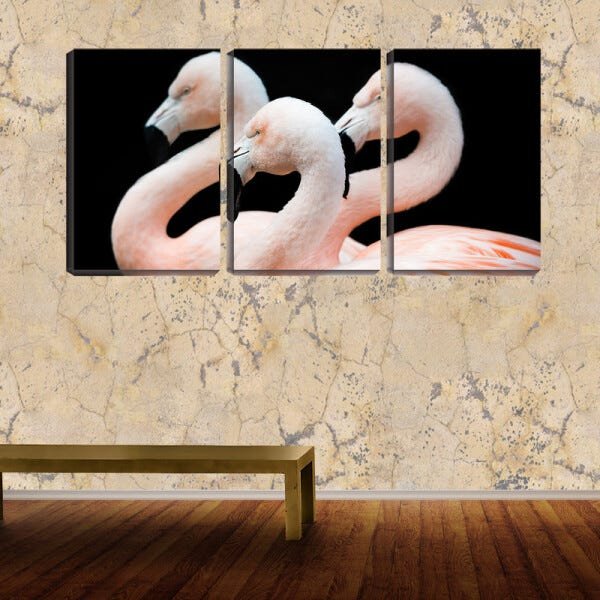 Quadro canvas 68x126 três flamingos fundo preto - 2