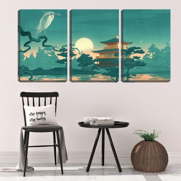 Quadro canvas 68x126 garça no galho arte japonesa - 2