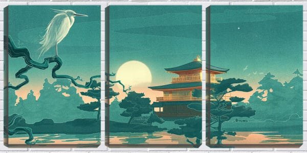 Quadro canvas 68x126 garça no galho arte japonesa - 1