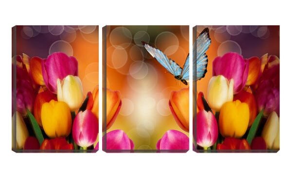 Quadro canvas 68x126 borboleta sobre tulipas vermelhas - 1