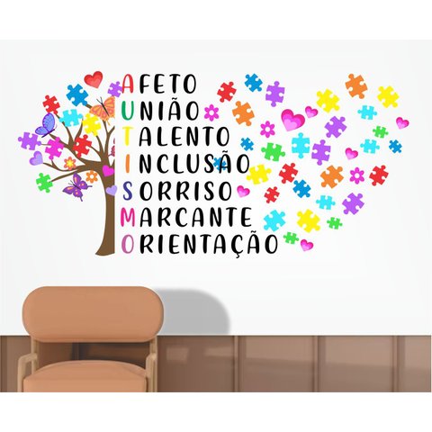 Adesivo de Parede Pedagogia Árvore Autismo e Frase