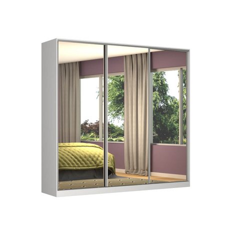 Guarda Roupa 246,5cm 3 Portas Espelhadas 100% Mdf Branco