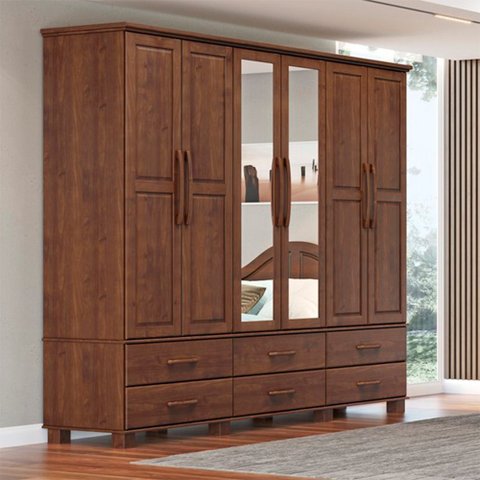 Guarda Roupa 6 Portas e 6 Gavetas Linha Ouro Madeira Maciça 2254wn Café Finestra