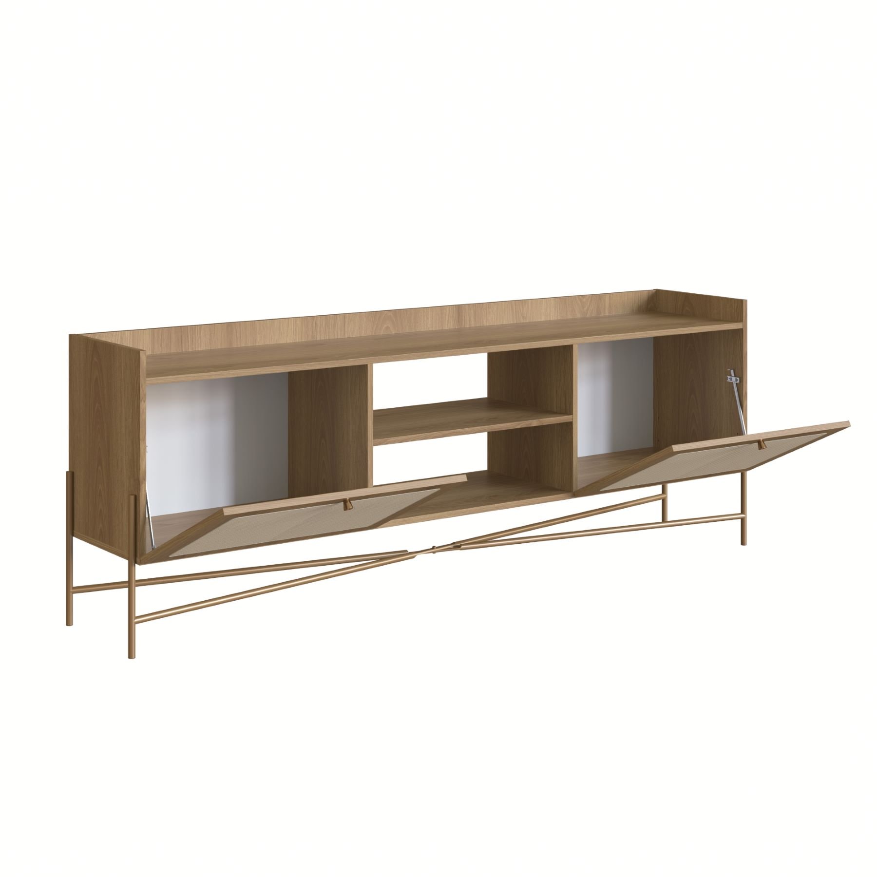 Rack Linha Oslo Mdf Cor Hanover Base Metal Dourado Acabamento Palha Sintética - a Casa Maju - 2