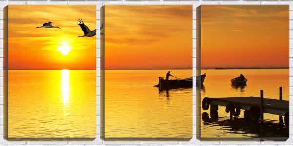 Quadro canvas 68x126 pescadores ao pôr do sol - 1