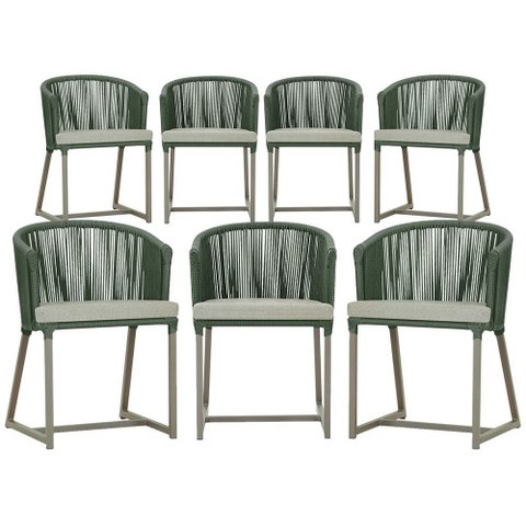 7 Cadeiras de Jantar Área Noronha em Alumínio com Pintura Fendi Corda Náutica Estofado 3 Trama Origi