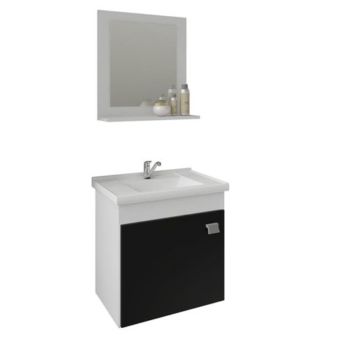 Gabinete de Banheiro com Cuba e Espelheira Iris 45cm Branco/preto - Mgm