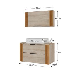 Conjunto Gabinete Banheiro Taos 80cm (Armário + Cuba + Espelheira + Tampo Vidro) - 5