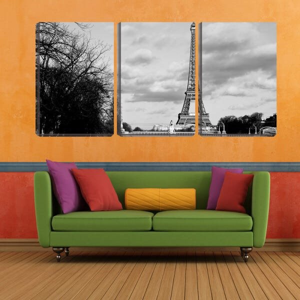 Quadro canvas 68x126 silhuetas de galhos perto da torre - 1