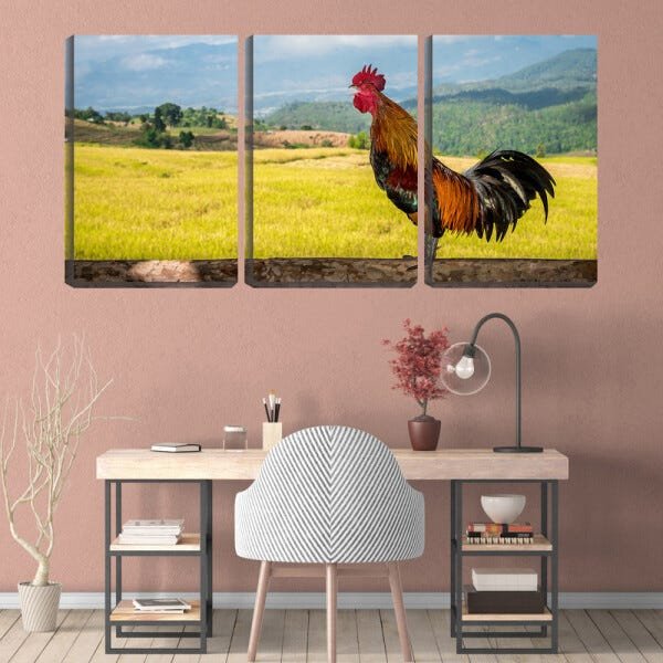 Quadro canvas 68x126 galo cantando na cerca - 2