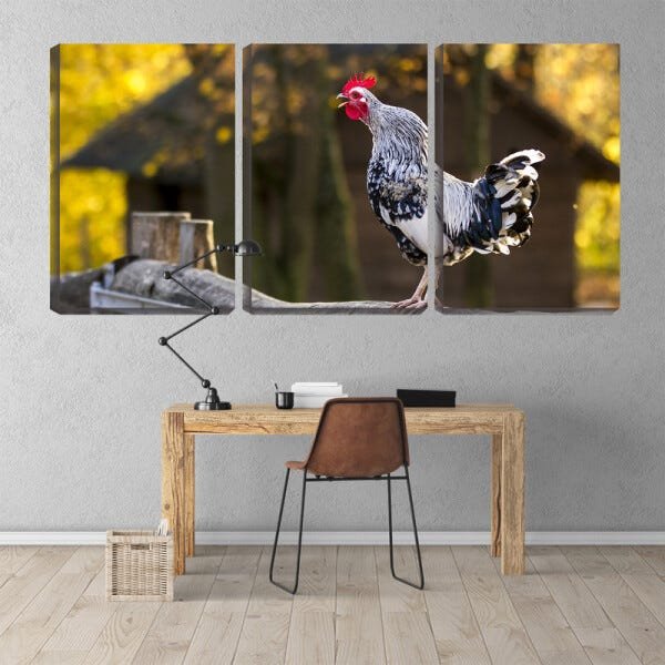 Quadro canvas 68x126 galo sobre a cerca no campo - 2
