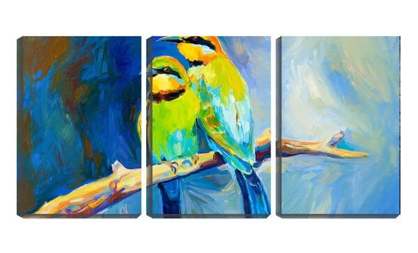 Quadro canvas 68x126 dois pássaros arte pinceladas - 1