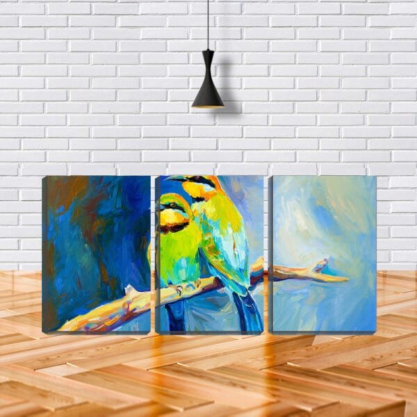 Quadro canvas 68x126 dois pássaros arte pinceladas - 2