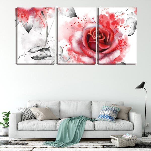 Quadro canvas 68x126 arte aquarela botão de rosa - 2