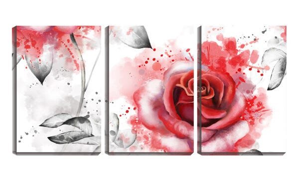 Quadro canvas 68x126 arte aquarela botão de rosa - 1