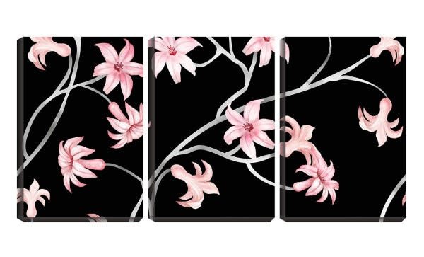 Quadro canvas 68x126 flores abertas fundo preto - 2