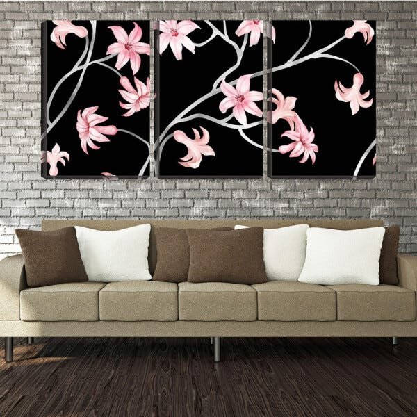 Quadro canvas 68x126 flores abertas fundo preto - 1