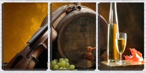 Quadro canvas 68x126 violino no barril e vinho - 1