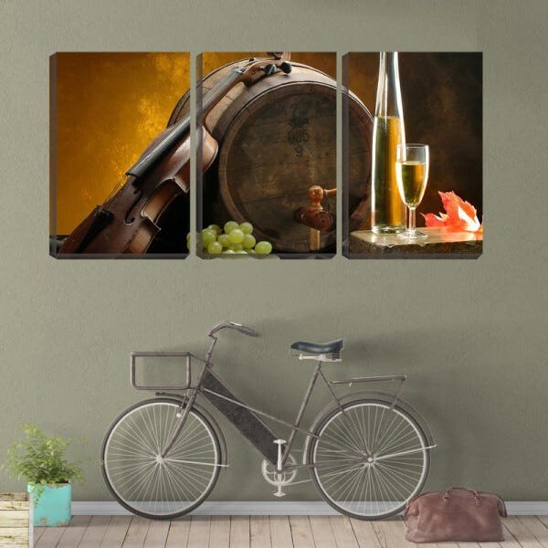 Quadro canvas 68x126 violino no barril e vinho - 2
