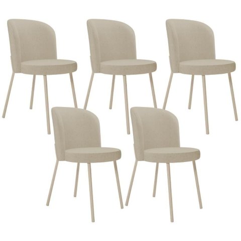 Kit 05 Cadeiras para Sala de Jantar Cozinha Estofada Gavi Arena L02 Linho Bege Escuro - Lyam Decor
