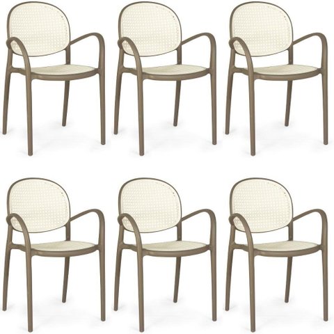 Kit 6 Cadeiras de Jantar Roma com Braço para Sala e Cozinha - Branco-cinza Escuro