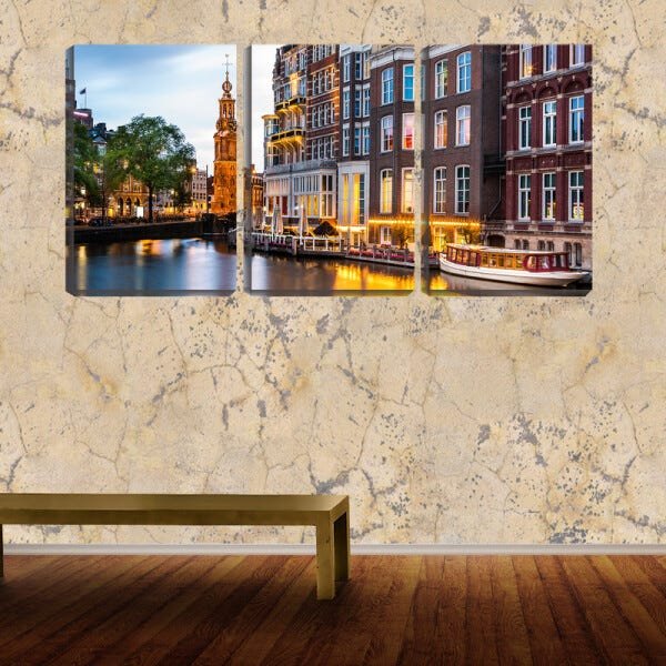 Quadro canvas 68x126 cidade Amsterdã iluminada - 2