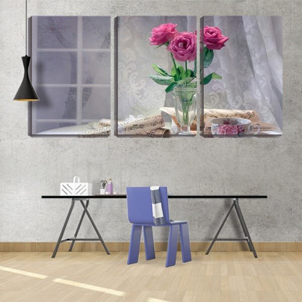 Quadro canvas 68x126 três rosas e partituras - 2