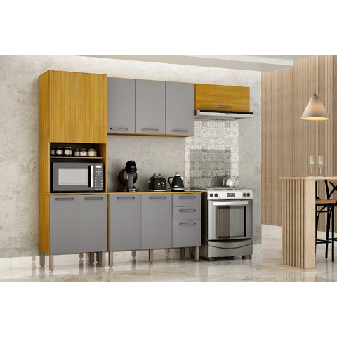 Cozinha Modular Malta 11 Portas 2 Gavetas - CHF Móveis:Cinamomo/Cinza