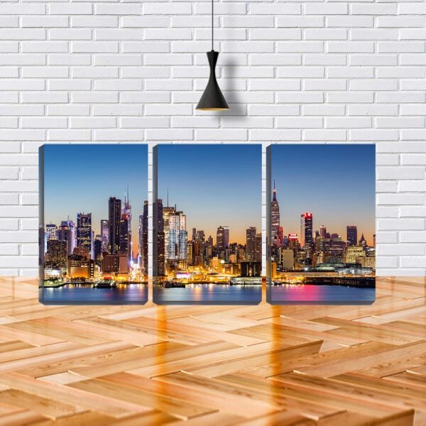 Quadro canvas 68x126 prédios acesos sob entardecer - 2
