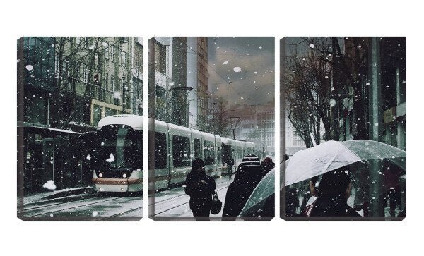 Quadro canvas 68x126 neve caindo na cidade - 1