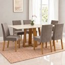 Ver imagem 1 de Conjunto Sala de Jantar Mesa Lisa 160cm Tampo MDF Canto Reto 6 Cadeiras Flávia