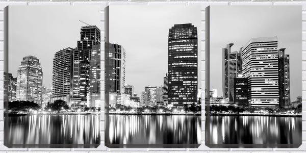 Quadro canvas 68x126 reflexo de prédios pb - 1