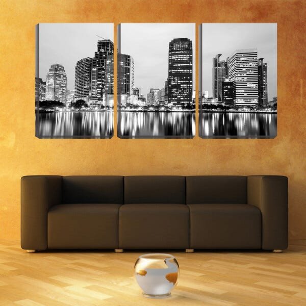 Quadro canvas 68x126 reflexo de prédios pb - 2