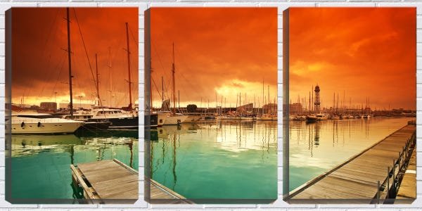 Quadro canvas 68x126 barcos ancorados sol céu vermelho - 1