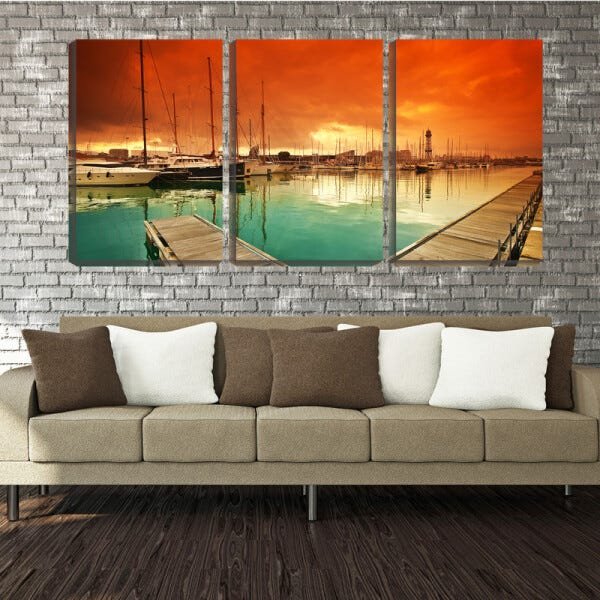 Quadro canvas 68x126 barcos ancorados sol céu vermelho - 2