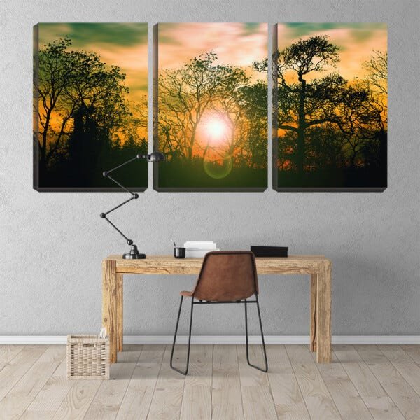 Quadro canvas 68x126 sol dourado entre galhos secos - 2