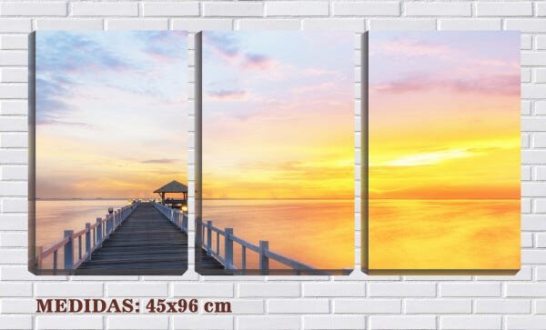 Quadro canvas 68x126 céu dourado no píer - 1