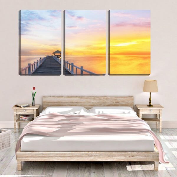 Quadro canvas 68x126 céu dourado no píer - 2