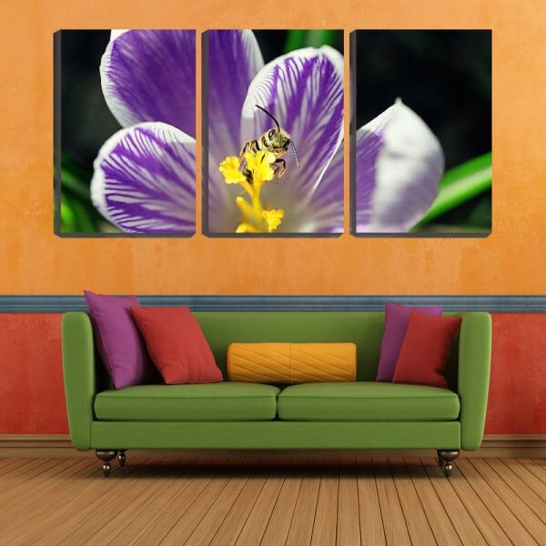 Quadro canvas 68x126 abelha retirando néctar da flor - 1