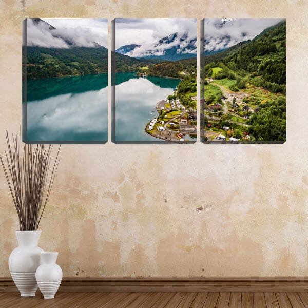 Quadro canvas 68x126 casas na beira do lago - 2