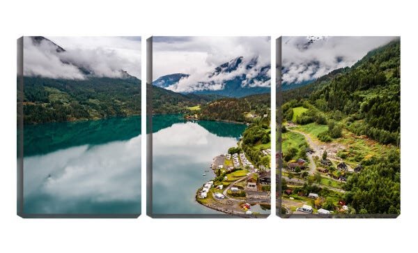 Quadro canvas 68x126 casas na beira do lago - 1