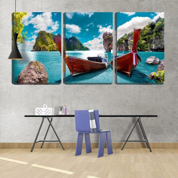 Quadro canvas 68x126 barcos na água azul piscina - 2