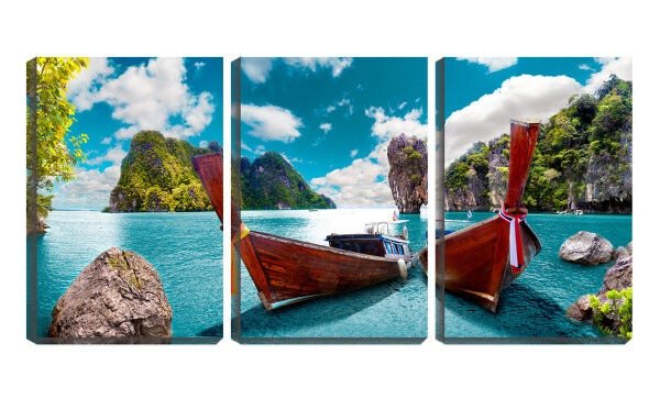 Quadro canvas 68x126 barcos na água azul piscina - 1