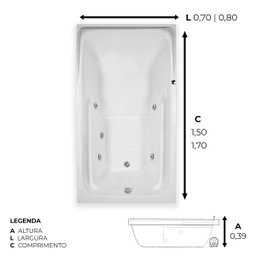Banheira Retangular Toronto com Hidro - 220v - 2